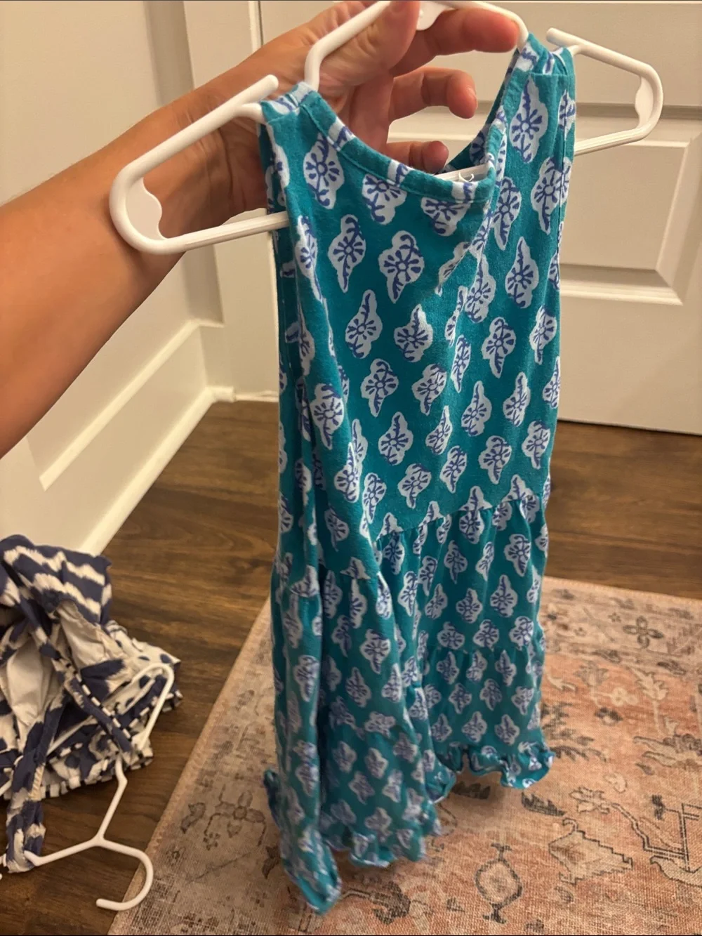 J. Crew Teal and White Printed Tiered Girls' Dress